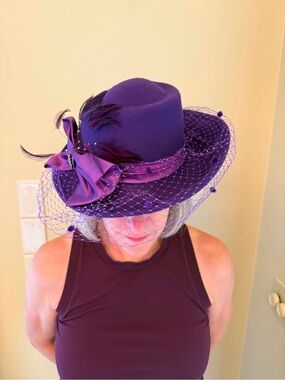 Elegant Joe Bill Miller Purple Veiled Wool Derby/Church Hat with Decorative Bow